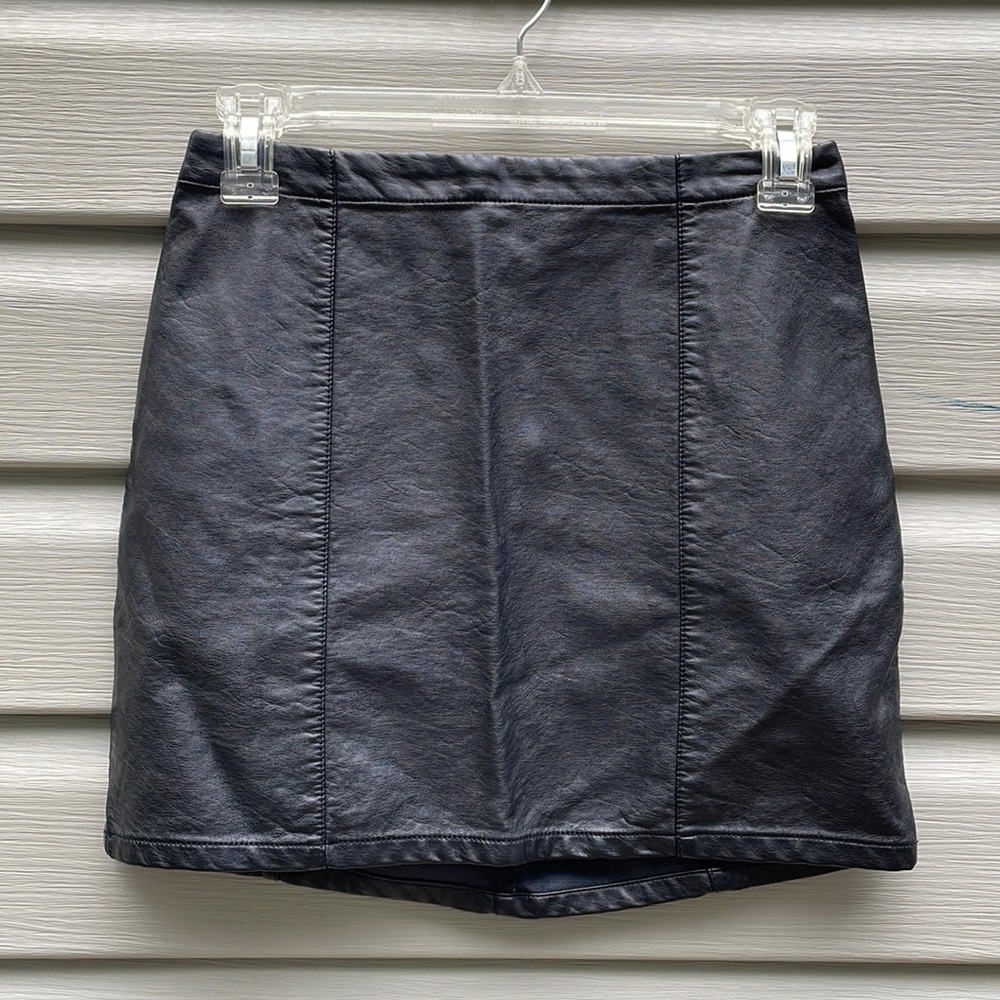 Black Coated Faux Leather Mini Skirt
